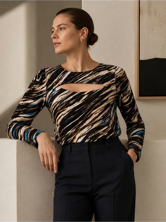 copenhagen muse Tops - Scandinavian Abstract Cutout Blouse Size M Gallery Artsy Style